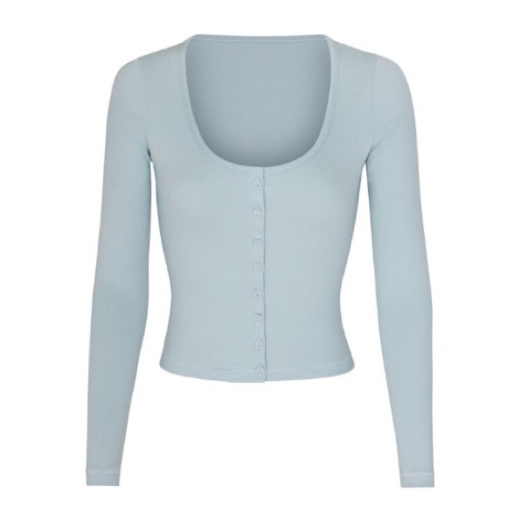 SKIMS Lace Pointelle Henley Top Sky MEDIUM NWT💎☁️